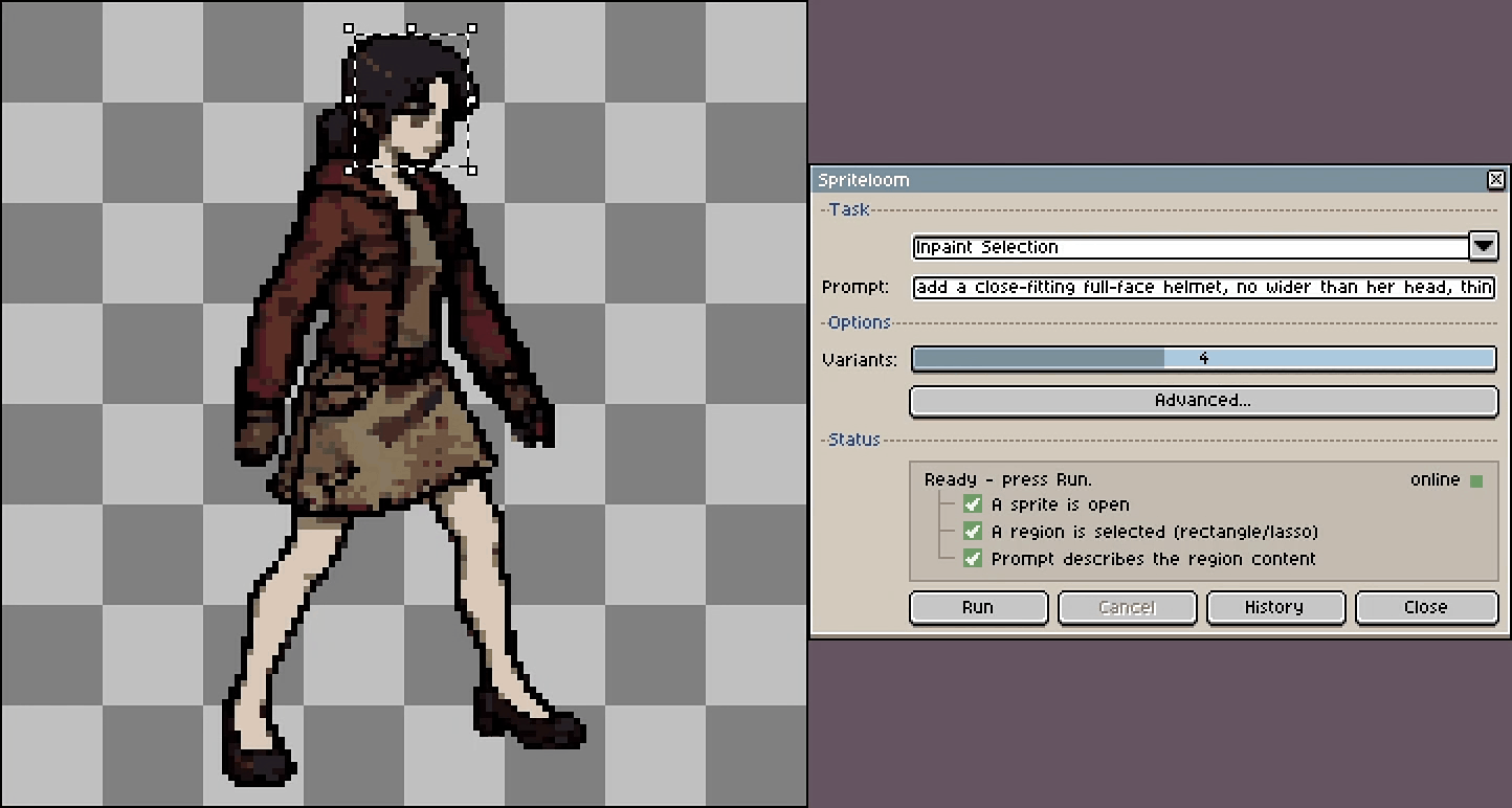 Inpaint Selection running in Aseprite